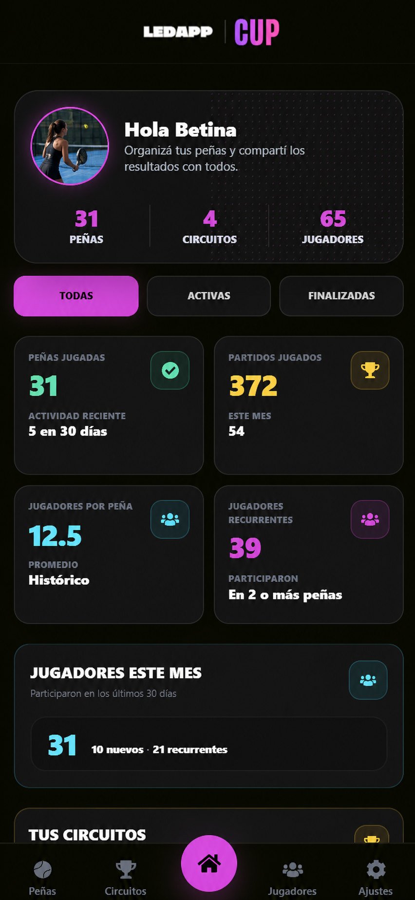 Pantalla principal de LEDAPP CUP